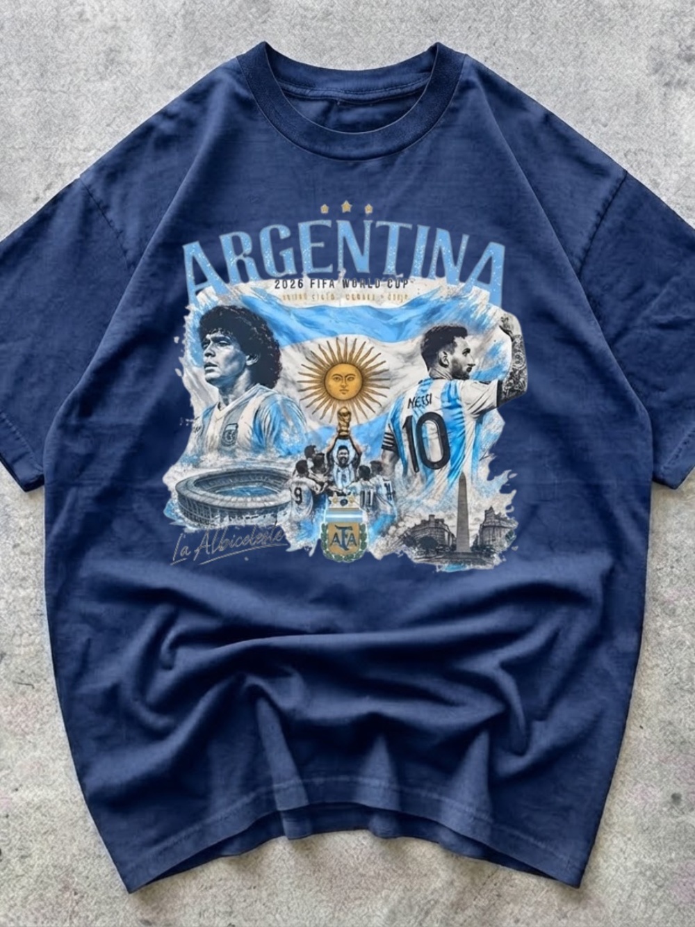 Argentina World Cup Soccer Graphic Tee Navy Blue Vintage